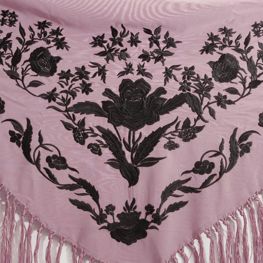 Mantilla Shawl With Rose And Black Floral Embroidery