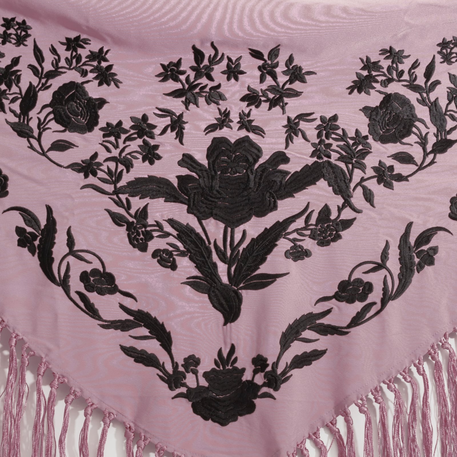 Mantilla Shawl With Rose And Black Floral Embroidery