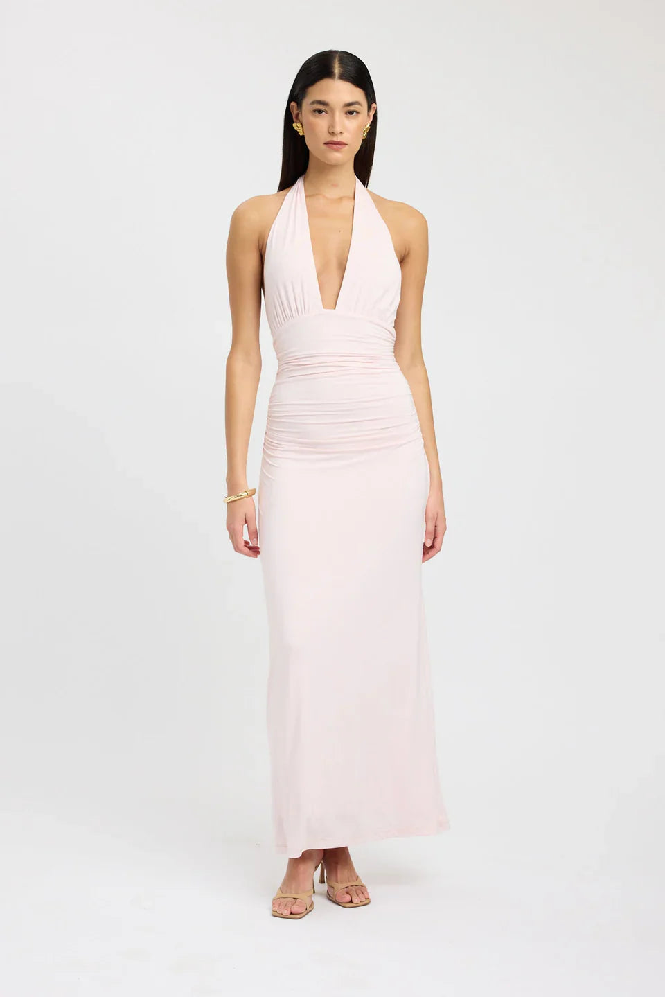 Blush Pink Deep V Maxi Dress