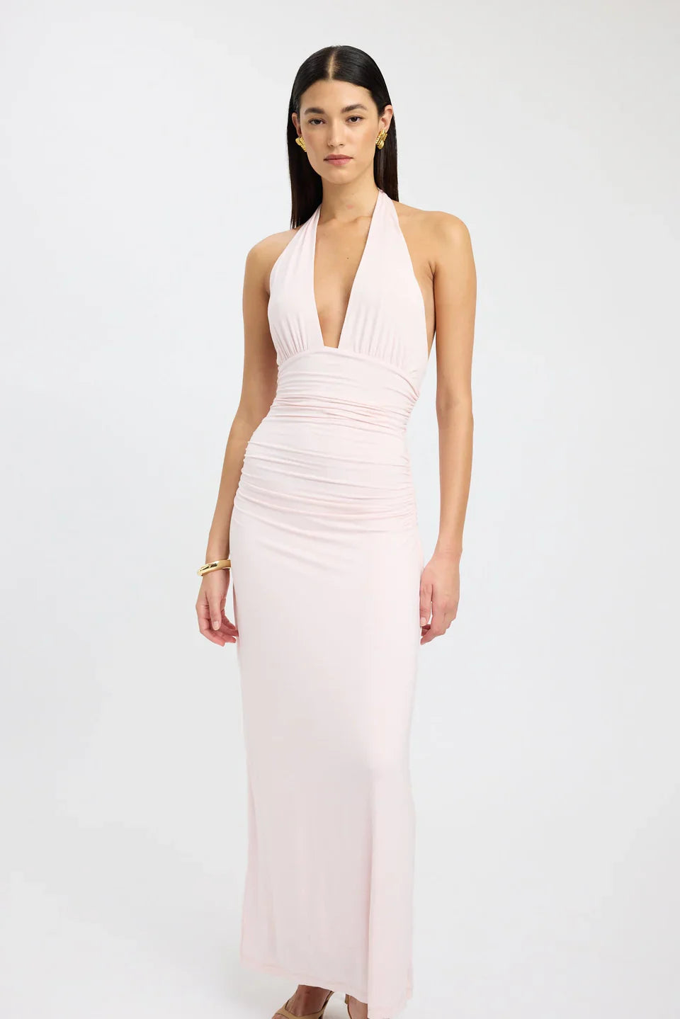 Blush Pink Deep V Maxi Dress