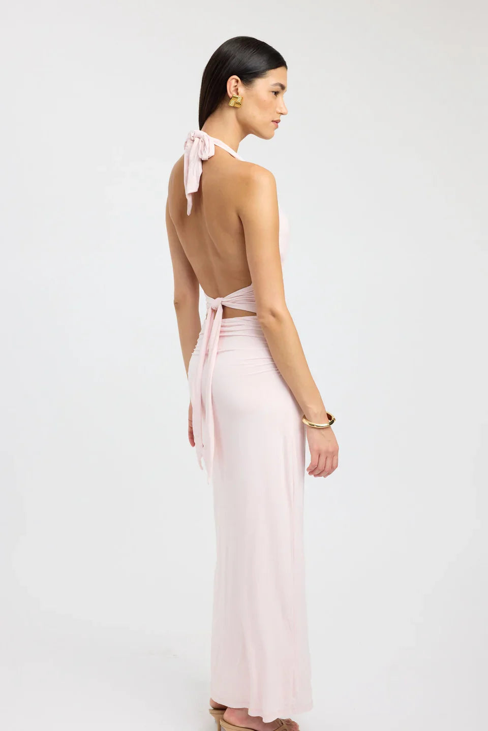 Blush Pink Deep V Maxi Dress