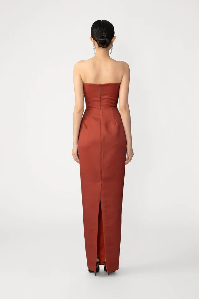 Scarlet Bloom Satin Gown with Scarf