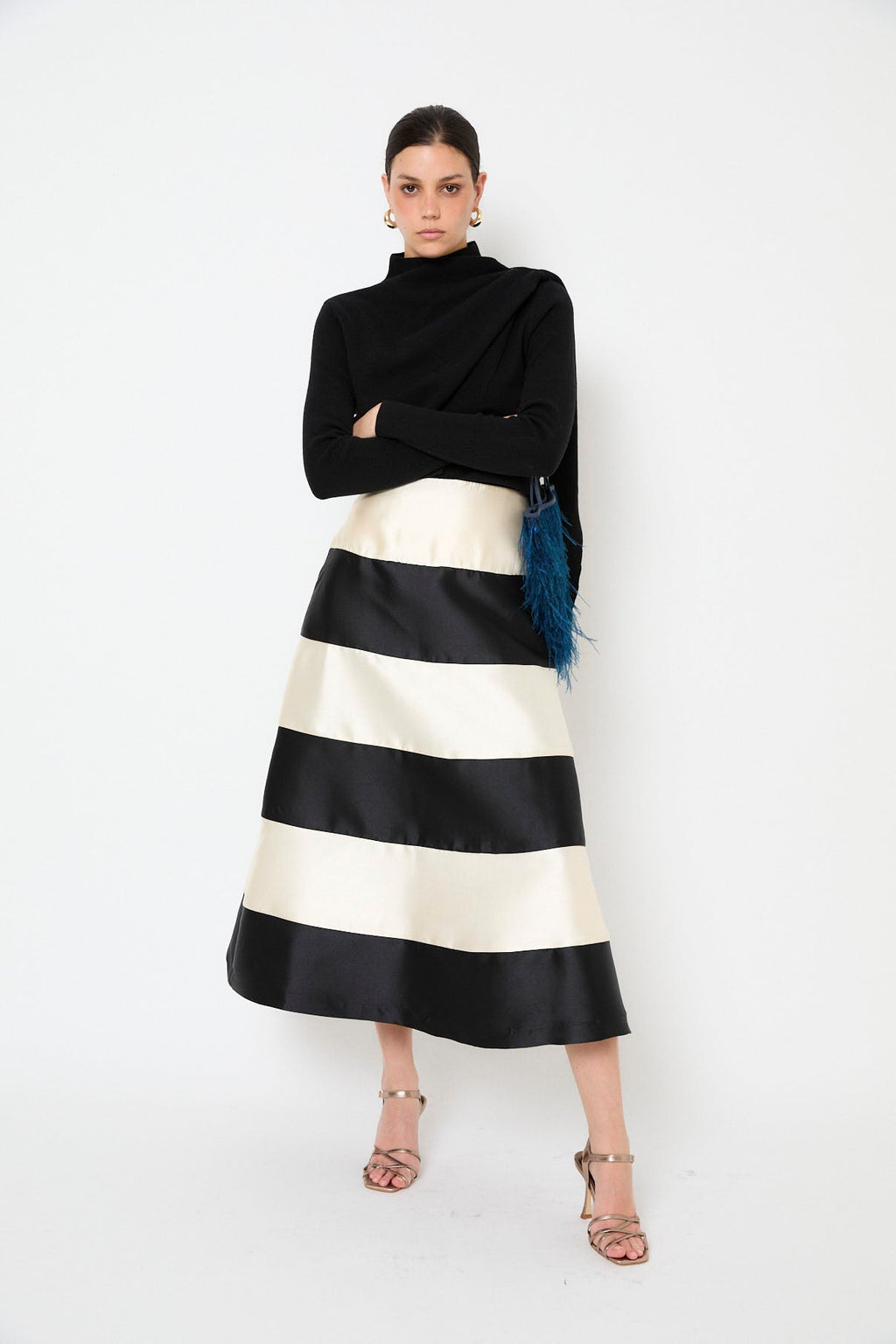 Black And White Striped Skirt