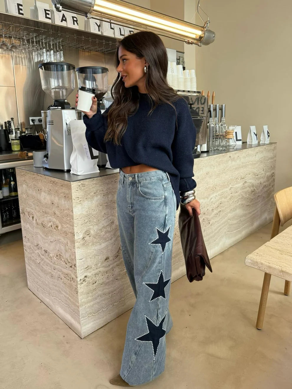 Stars Patch Wide Leg Jeans