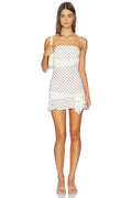 Cream Dot Bow Ruffle Strapless Mini Dress
