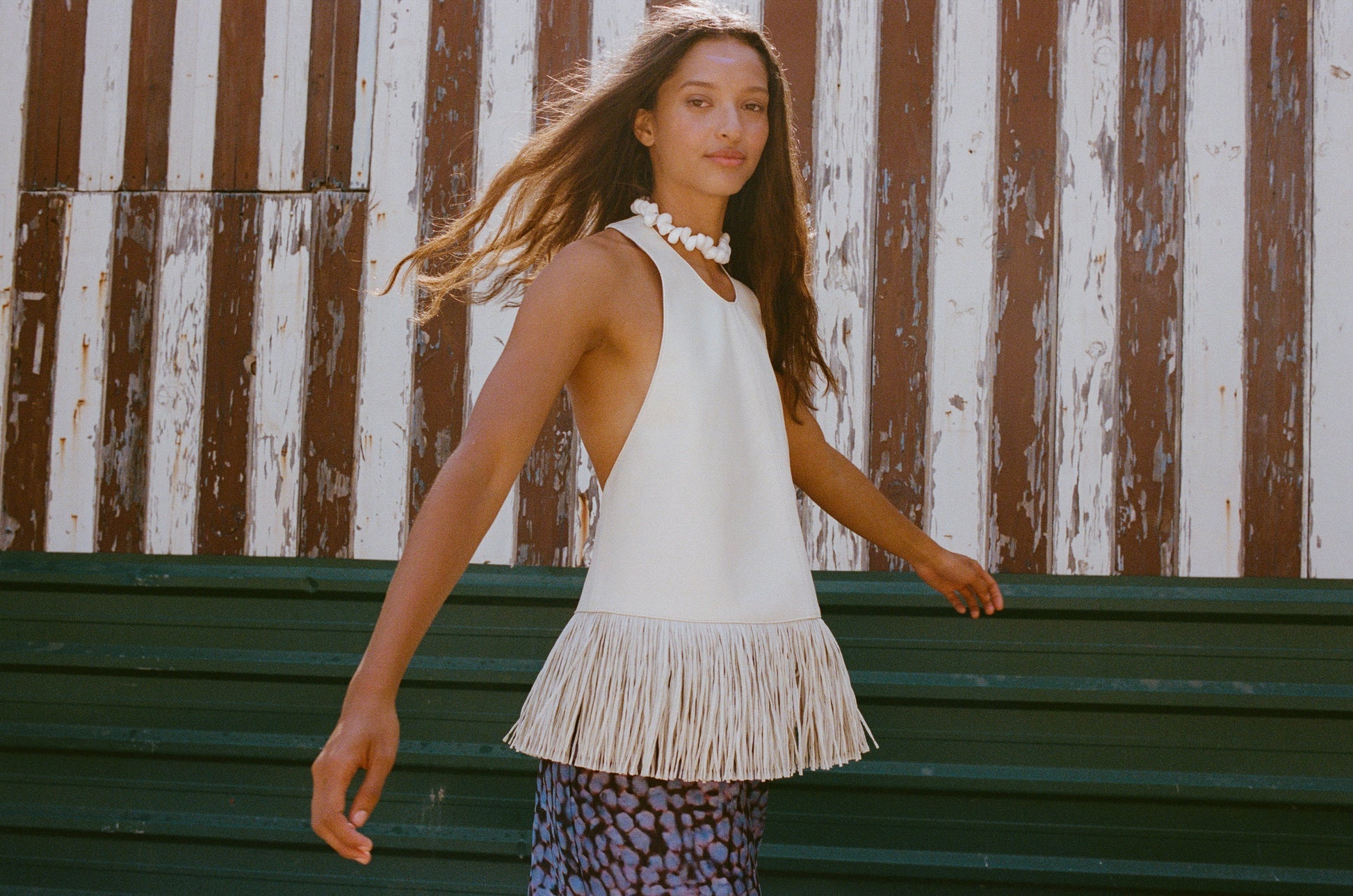 Lvory-Colored Tassel Halter Top