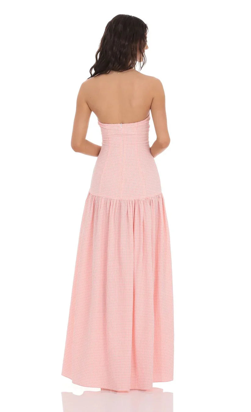 Roselle Plaid Bustier Maxi Dress