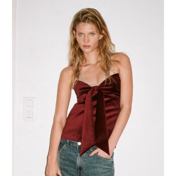 Red Velvet Top With A Bow