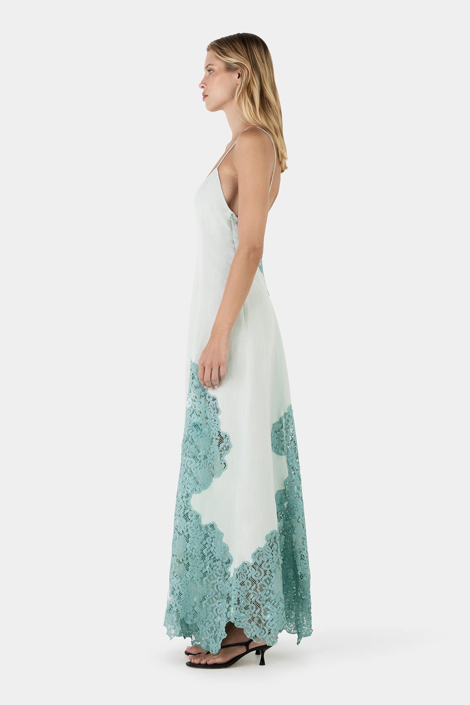 Ocean-Colored Lace Long Dress