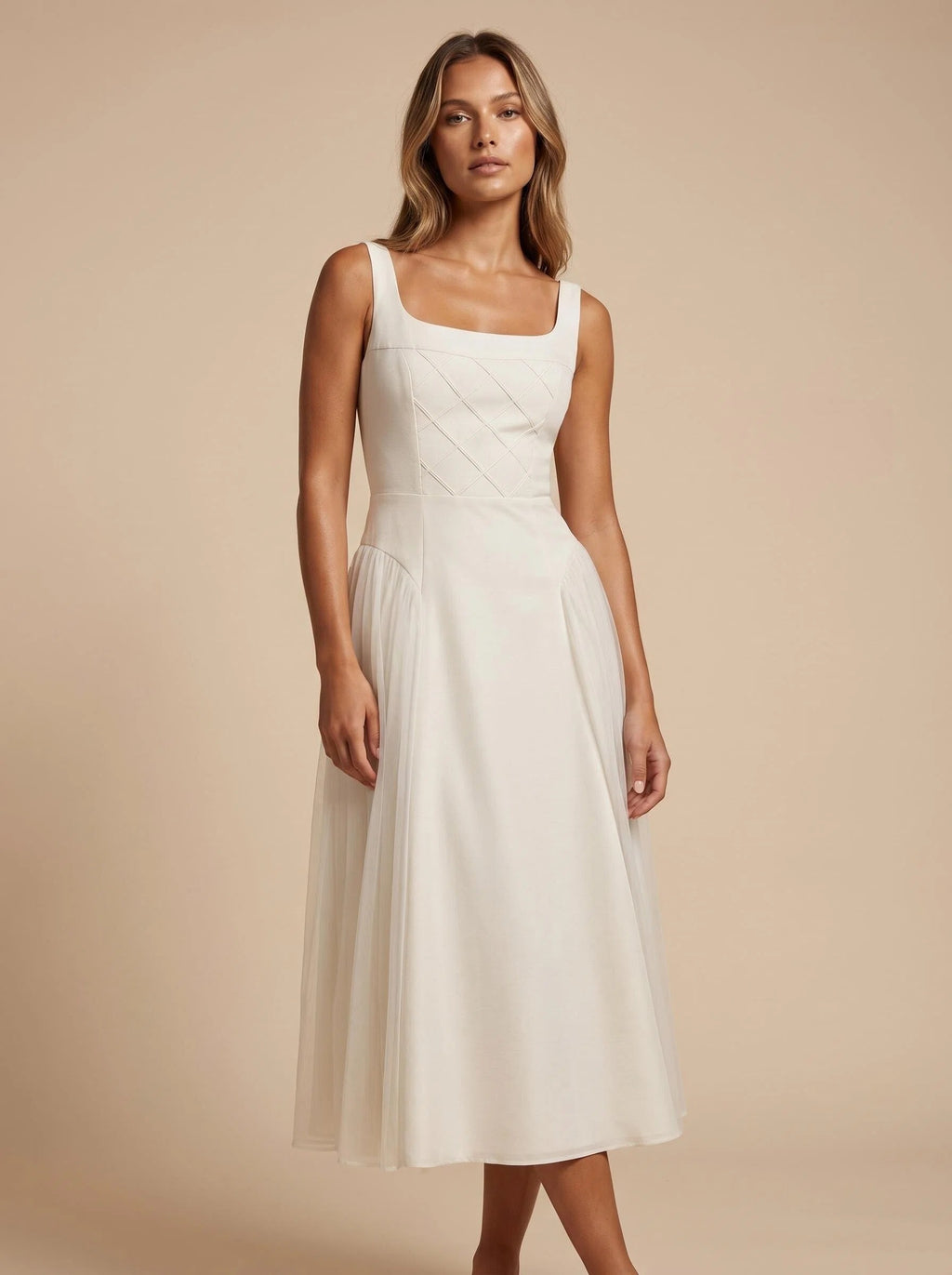 Elegant Ivory Pleated Maxi Dress