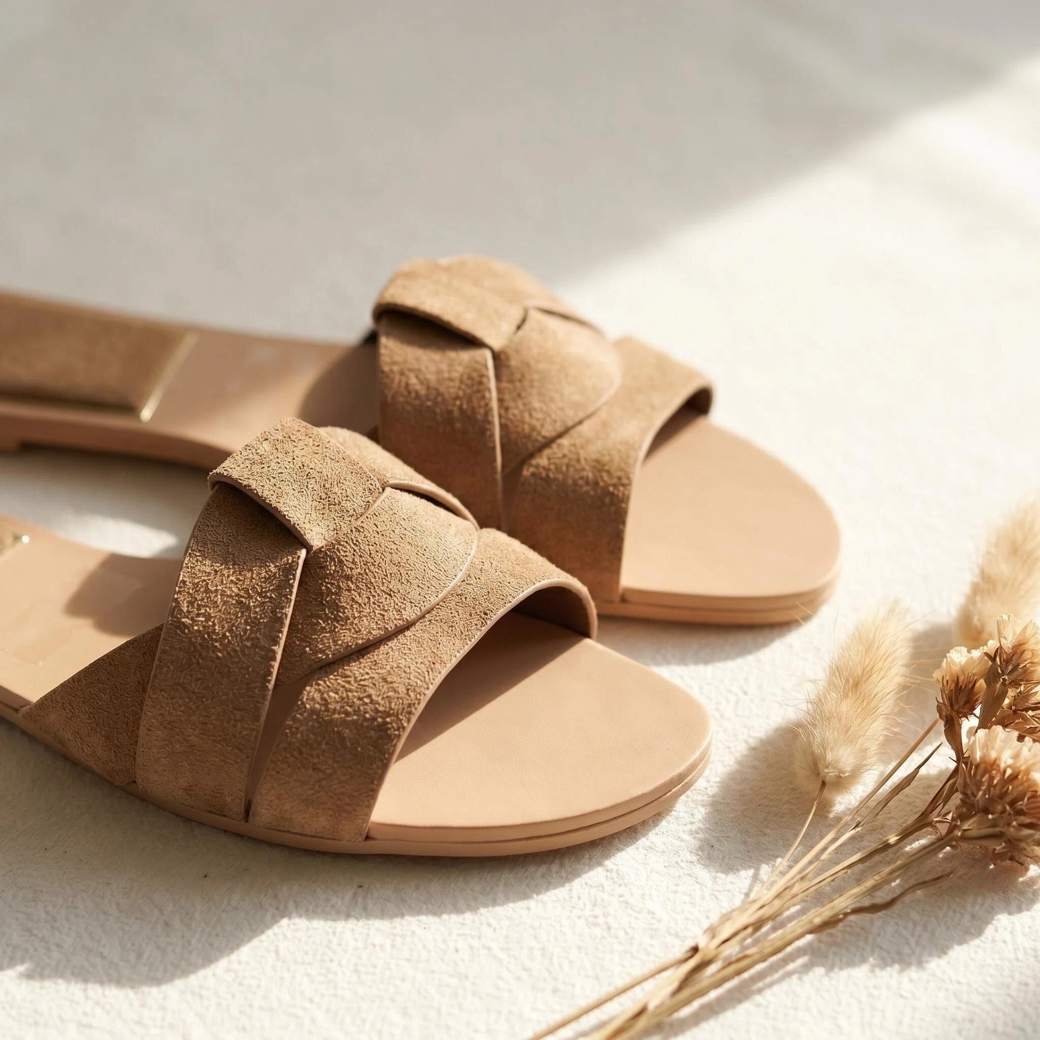 Sienna Suede Flat Slide Sandals