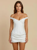 White Heart Neck Ruched Mini Dress