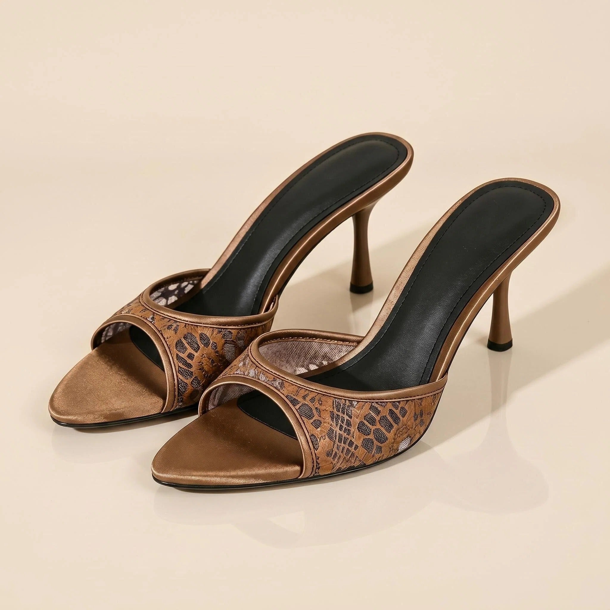 Python Lace Stiletto Heel Sandals