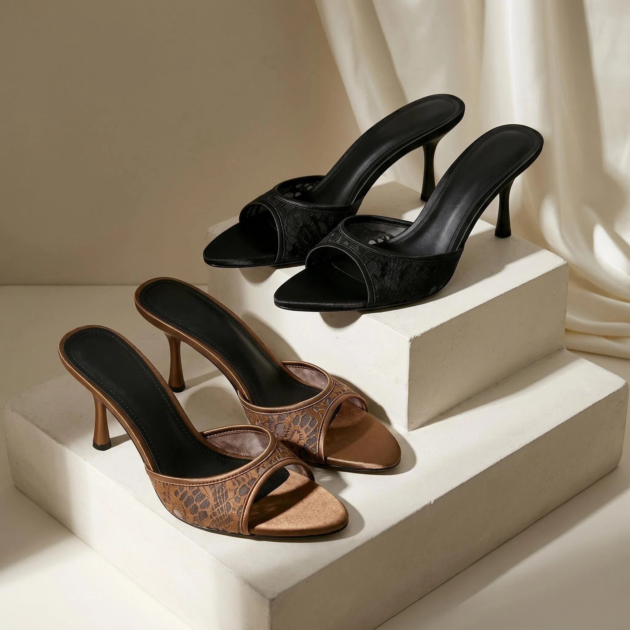Python Lace Stiletto Heel Sandals