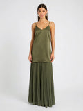 Olive Green Satin Slip Maxi Dress