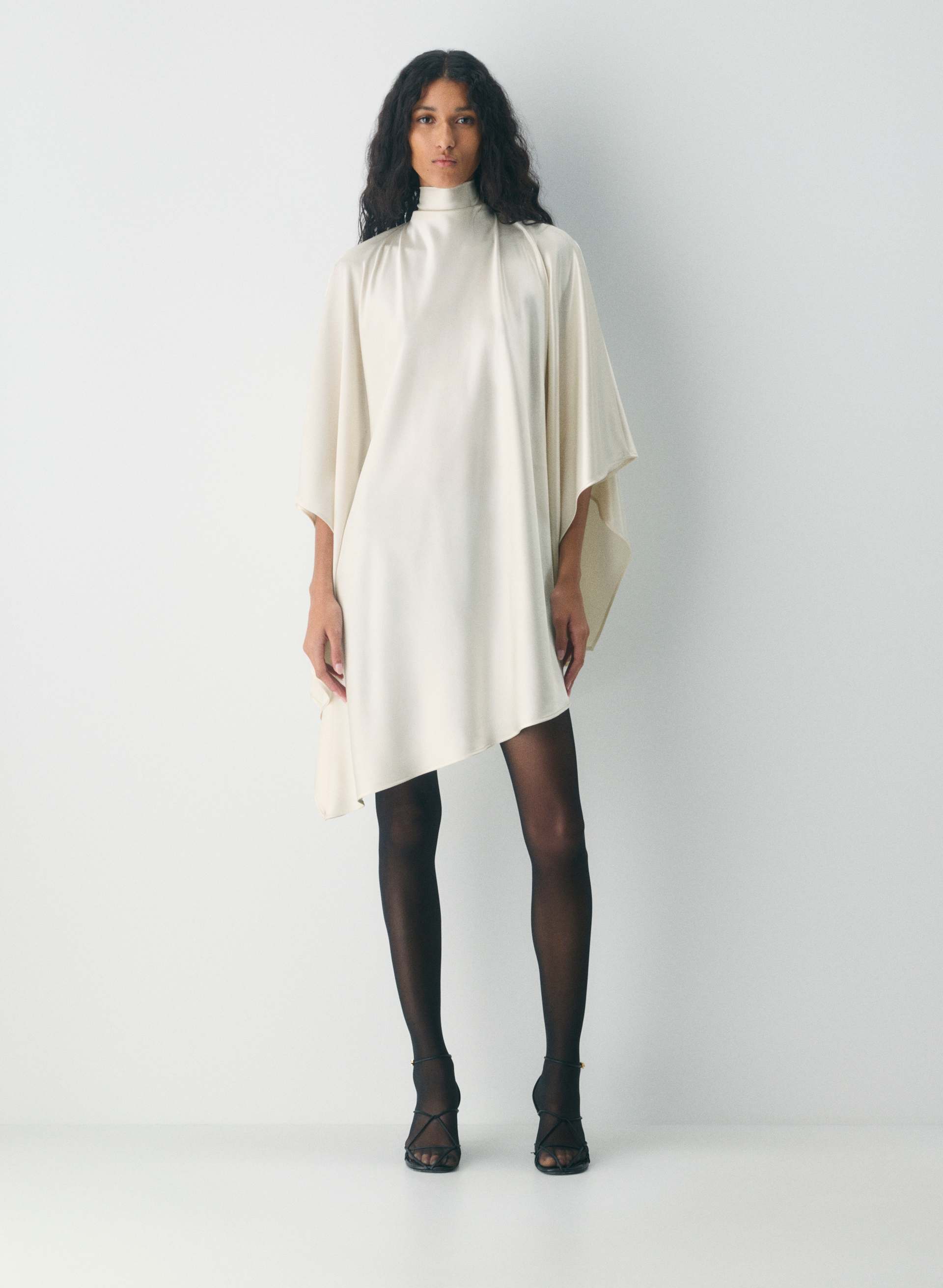 Double Satin Mockneck Mini Dress