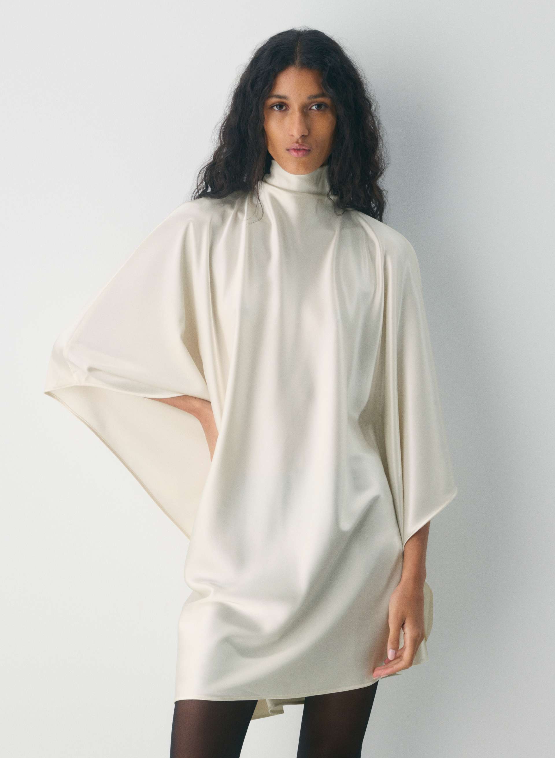 Double Satin Mockneck Mini Dress