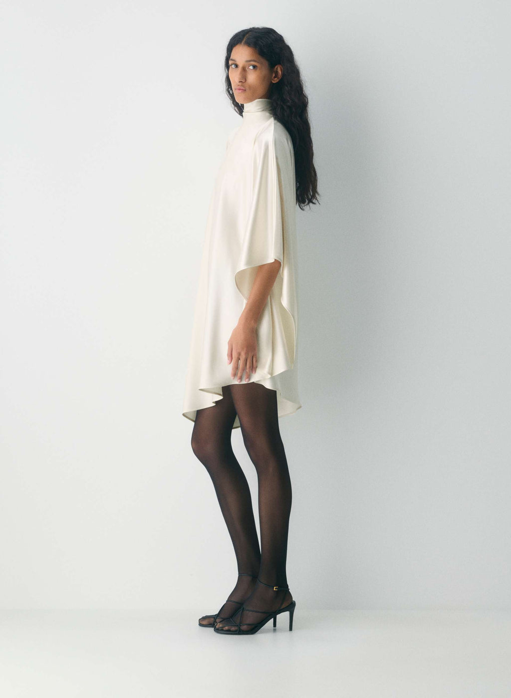 Double Satin Mockneck Mini Dress