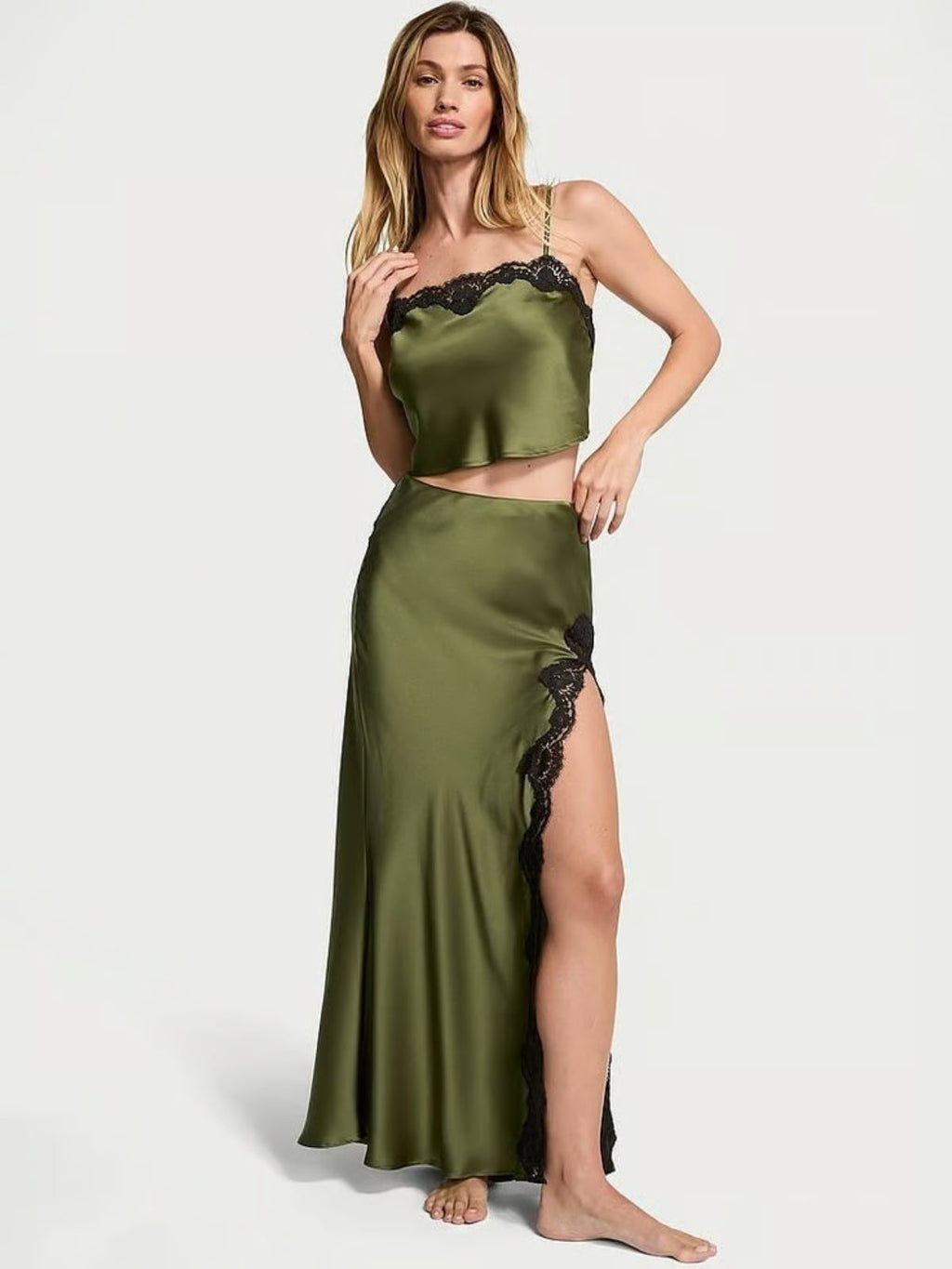 Olive Lace Satin Cami