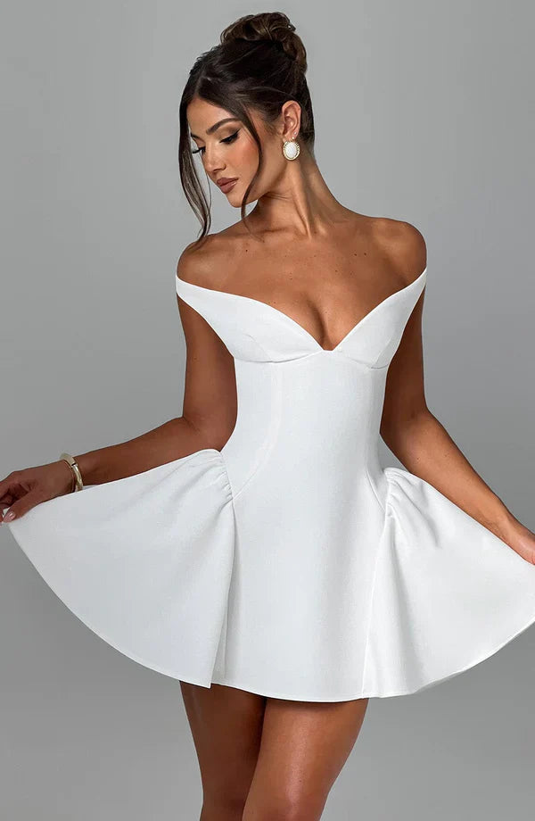 White Off Shoulder Corset Mini Dress