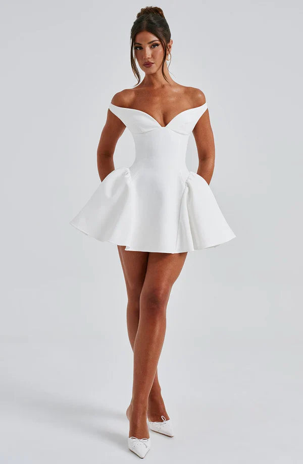 White Off Shoulder Corset Mini Dress