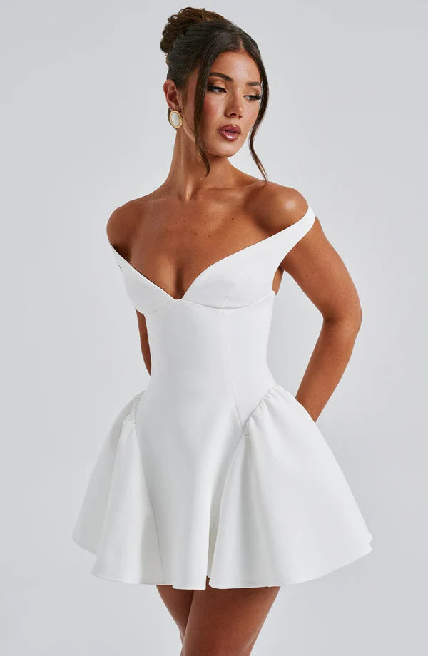 White Off Shoulder Corset Mini Dress