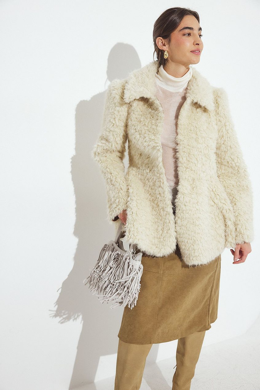 Rounded Sleeve Faux Fur Jacket