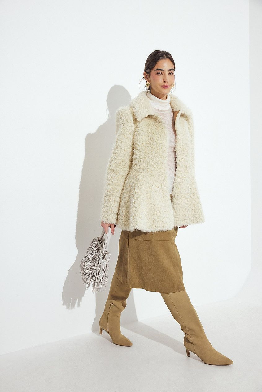 Rounded Sleeve Faux Fur Jacket