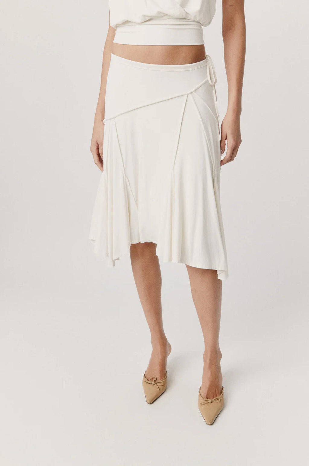 Ivory Halo Asymmetrical Midi Skirt
