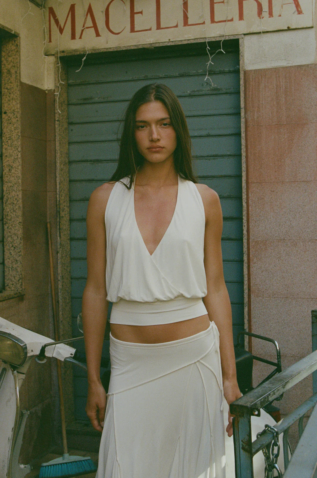 Ivory Halo Asymmetrical Midi Skirt