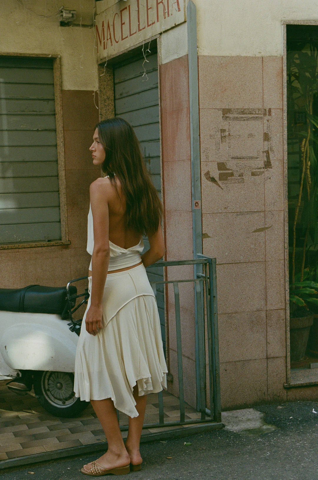 Ivory Halo Asymmetrical Midi Skirt