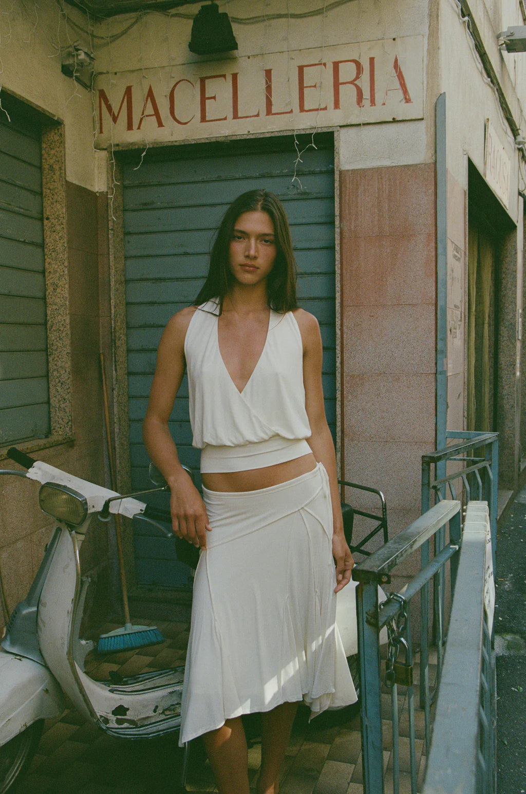 Ivory Halo Asymmetrical Midi Skirt