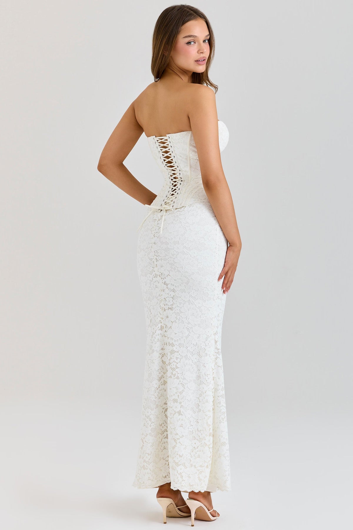 Ivory Corset Lace Strapless Gown