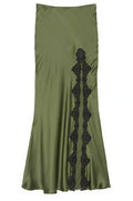 Olive Split Lace Midi Skirt