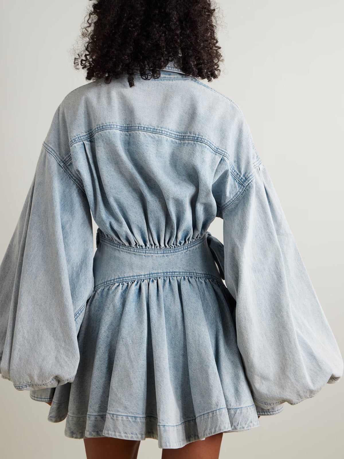 Gathered Denim Mini Wrap Dress